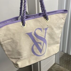Victoria's Secret Cream and Purple Tote Bag with Chic Design
